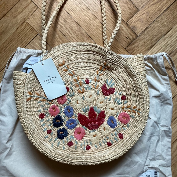 Sézane x Momoni June Basket - Embroidered Multicolored BOUQUET - RARE - Picture 6 of 9